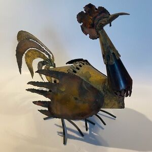 MCM Brutalist Mixed Metal Rooster Art Deco Table Top Decor 1970’s